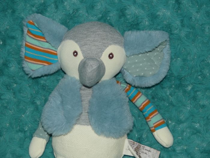 Doudou éléphant Bukowski natural bleu crème🐻tbe - photo numéro 2