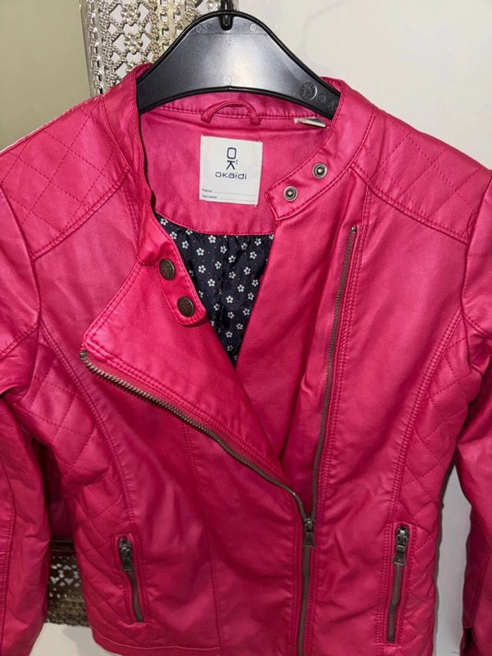 Magnifique veste simili cuir rose framboise 12 ans - photo numéro 4