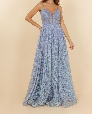 Robe de soirée bleu pailleté cérémonie Cocktail mariage taille 40