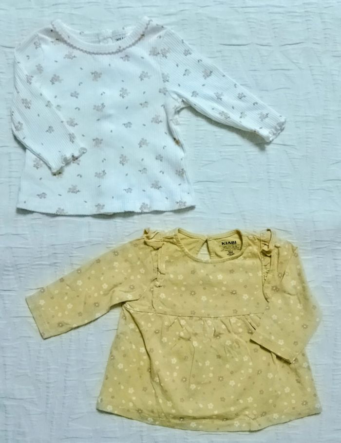 Lot 2 hauts blouse manches longues fleurs côtelé