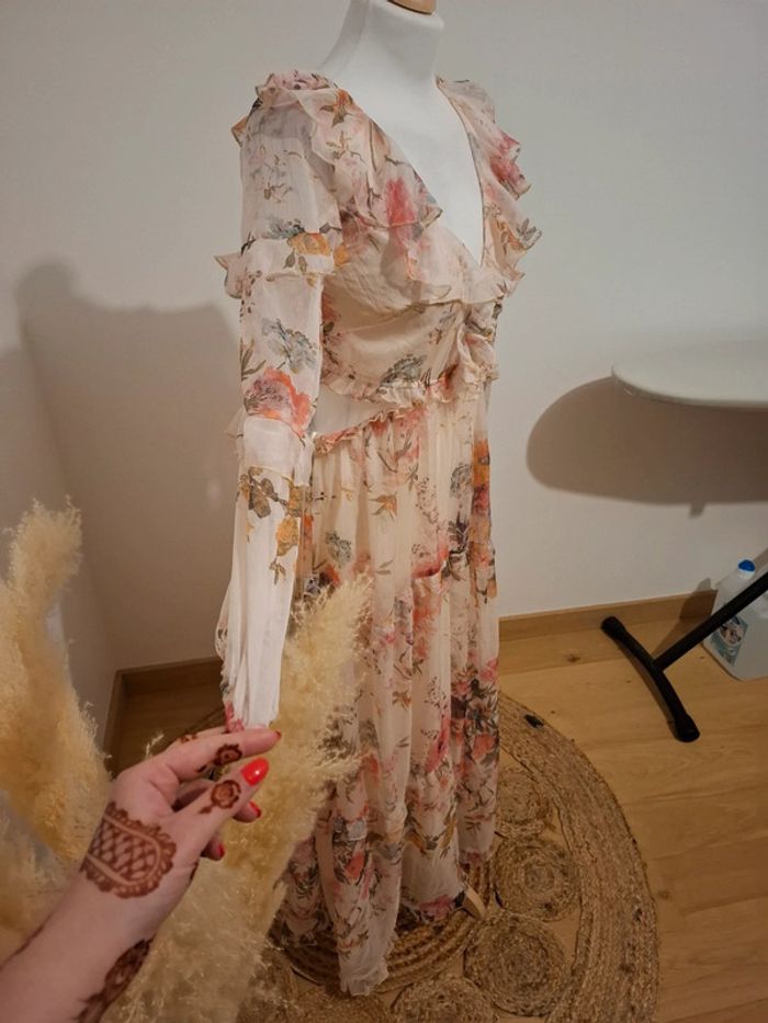 Robe longue rose pâle Fleurie volantée Golden Days taille S 36 - photo numéro 10