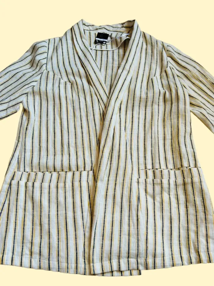 🍃Veste en lin neuve T.42 à rayures fines Grain de Malice casual chic linen striped open blazer🍃 - photo numéro 12