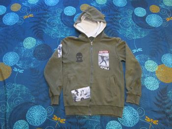 Sweat à capuche veste zippée homme anti système Taille S Kaki (T107)