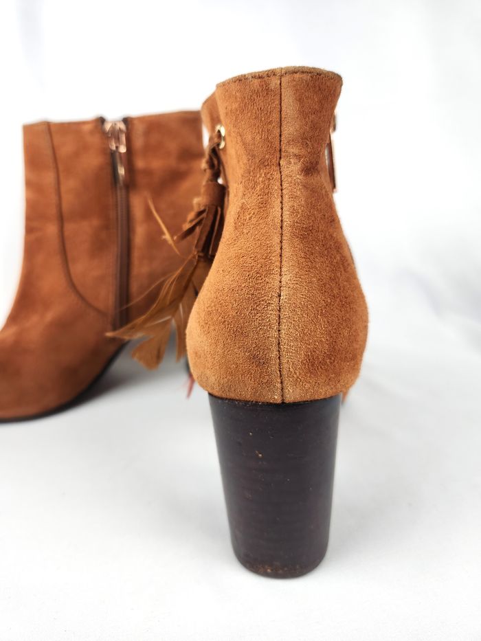 Bottines Bocage Femme Daim Marron Franges Plumes Taille 36 Talon Fermeture Éclair - photo numéro 7