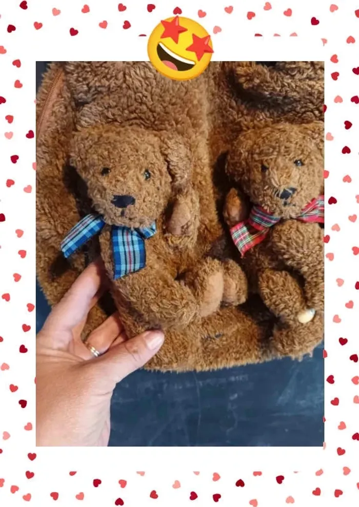 Sac à main vintage tout doux  avec 2 ours en peluche - photo numéro 2