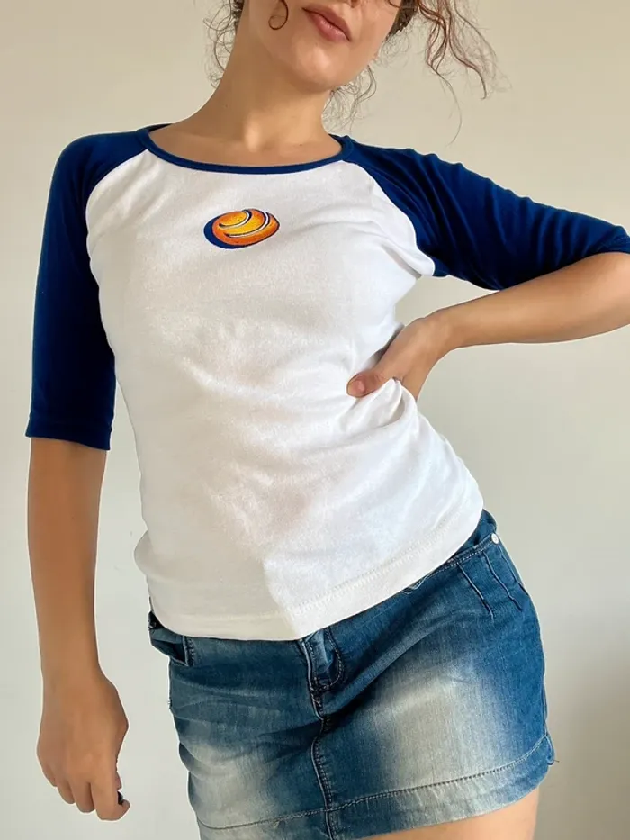 T-shirt vintage années 90 Orangina blanc et bleu taille S 🍊 - photo numéro 3