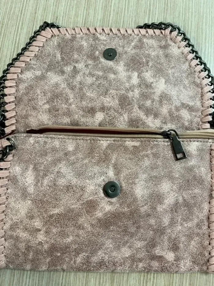 Sac à main bandoulière / pochette rose métallique - photo numéro 6
