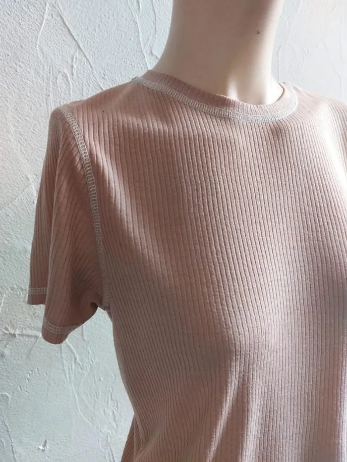 T-shirt rose côtelé Taille M - photo numéro 4