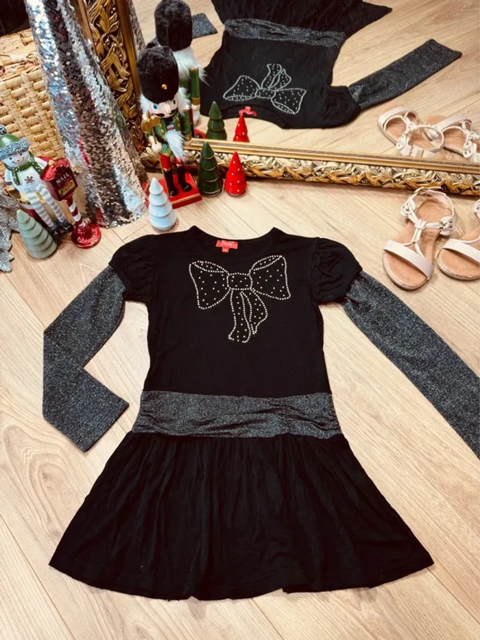 Taille 8 ans tunique manches longues fête fille Tissaia noire argenté * noeud * 🎄