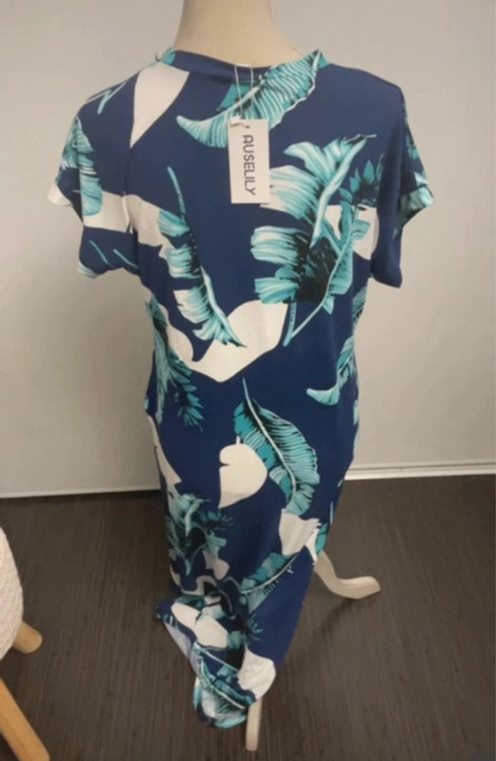 Robe longue d'été imprimé feuilles tropicales Auselily - Taille M - photo numéro 3