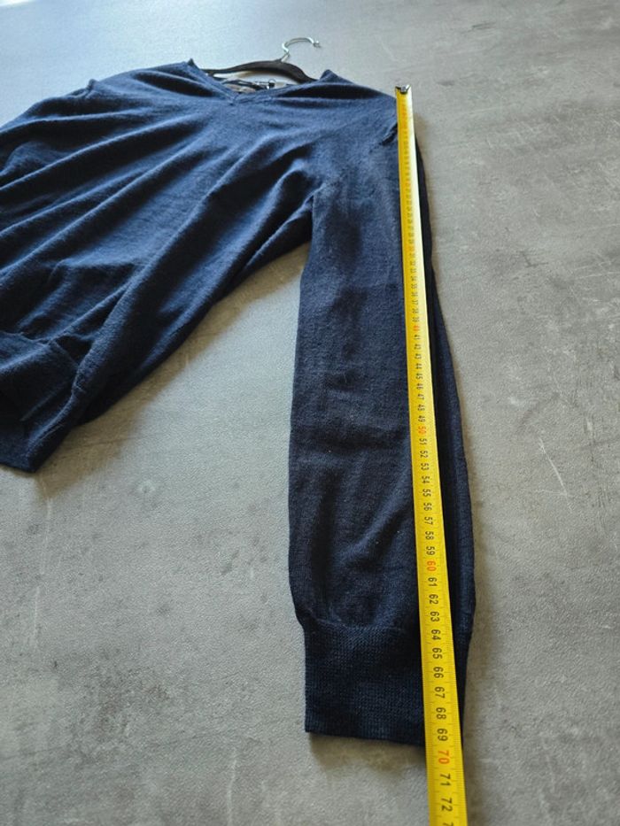 Pull Calvin Klein col V laine mérinos extra fine bleu marine homme taille M - photo numéro 6