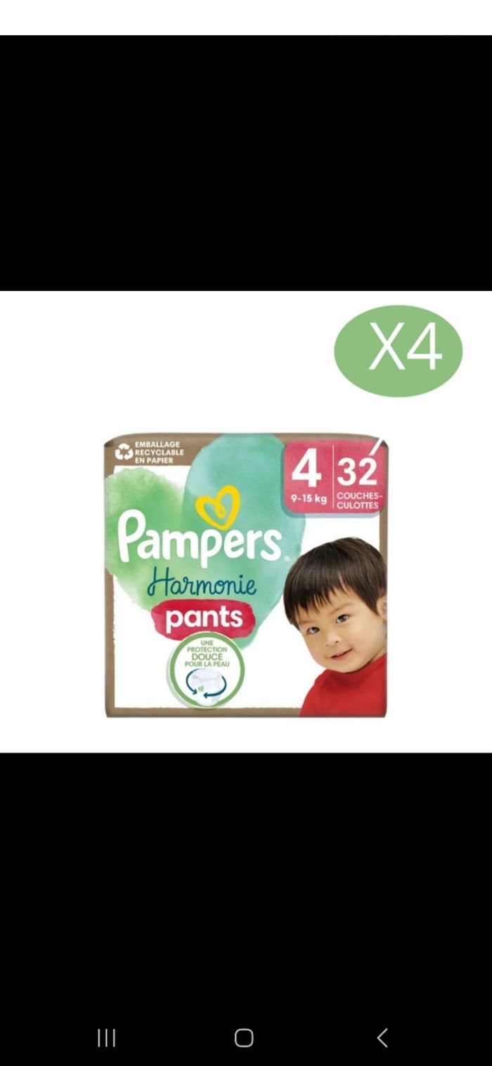 Lot de 128 Couches Pampers Harmonie Pants 9-14 kg Taille 4 Neuf