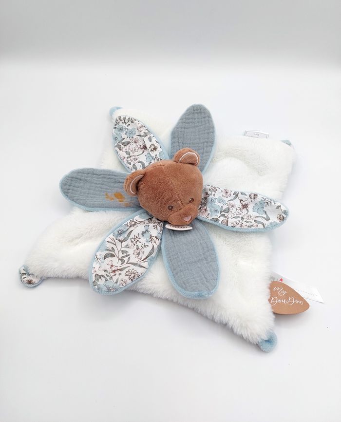 Doudou et Compagnie ours pétale blanc bleu BOHAIME DC4023 lire description
