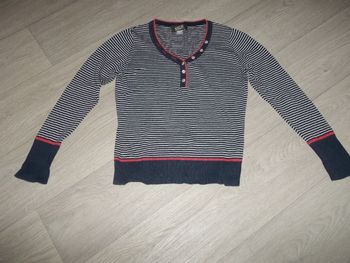 Pull RICK CARDONA NY bleu, blanc et rouge, décos boutons taille 40 TBE