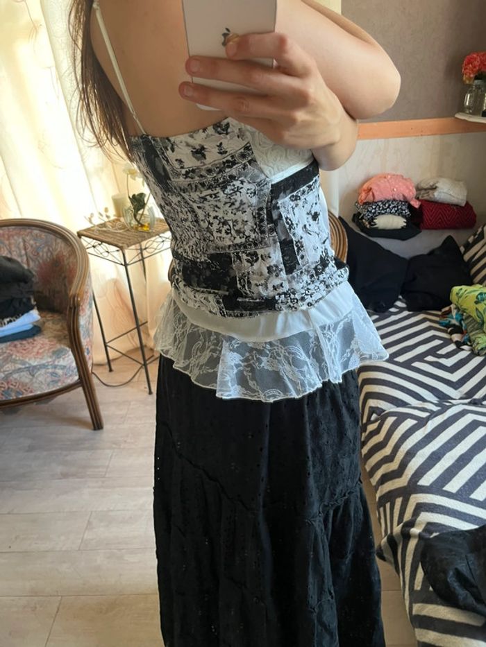 Top corset gothic coquette dentelle vintage bohème champêtre y2k - photo numéro 4