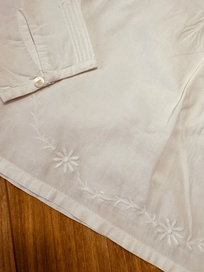 Taille 6 ans tenue 2 pièces fille Cyrillus blanc moutarde * broderie et velours * 🌹 - photo numéro 3