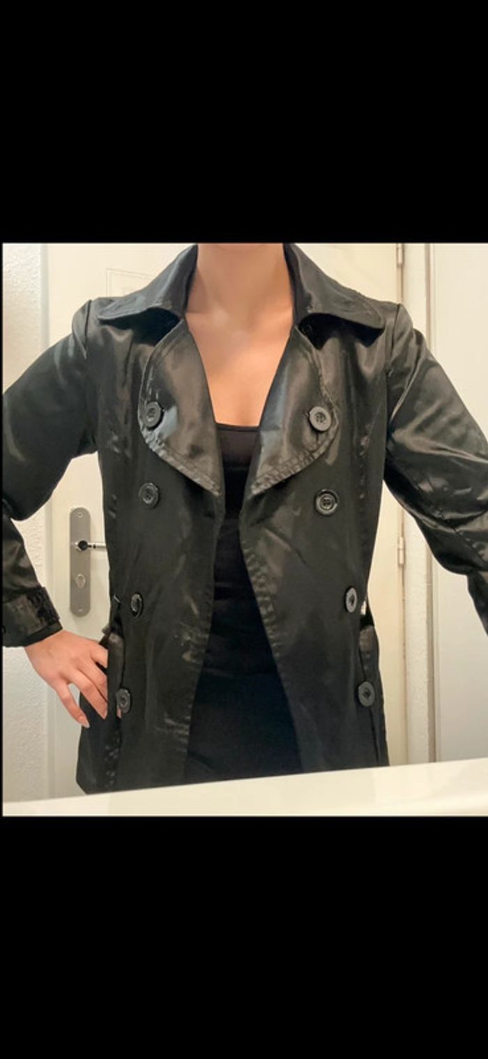 Trench Court Satinée Noir Taille L Jamais Porté - photo numéro 5