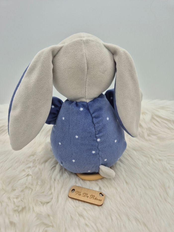 Lot de 2 Doudou peluche Musicale + Doudou plat carré lapin bleu Kiabi - photo numéro 6