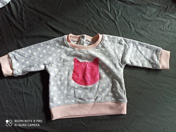 Pull gris et rose chat