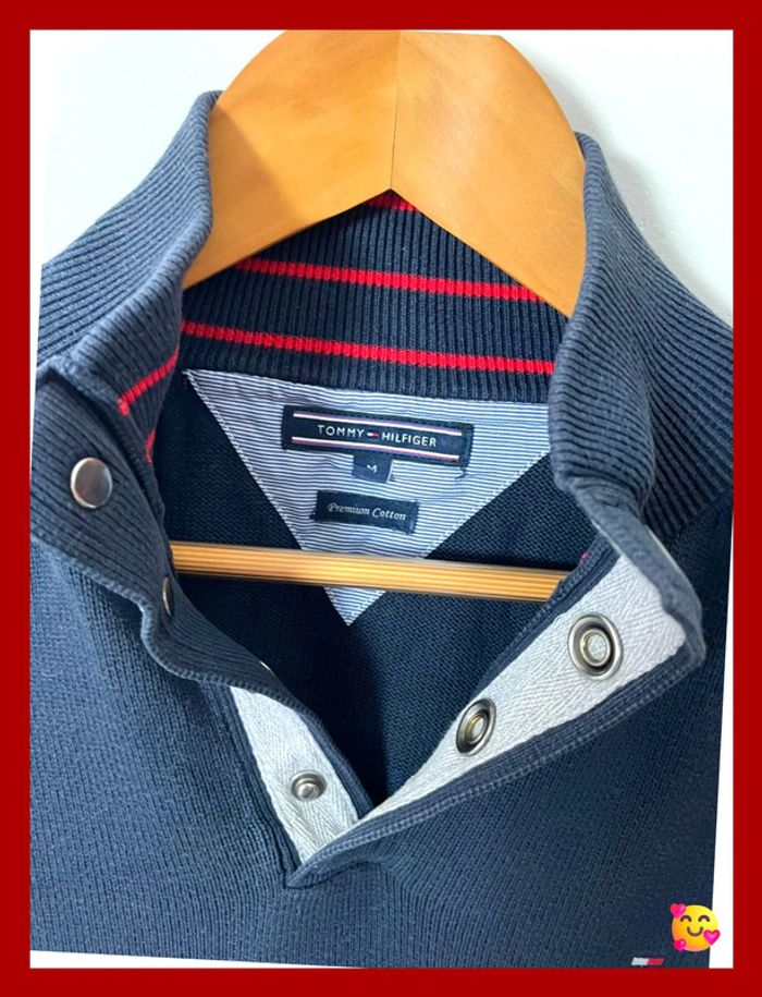 Pull Tommy Hilfiger – Taille M – Marine – Col à pressions – 100 % coton épais - photo numéro 3