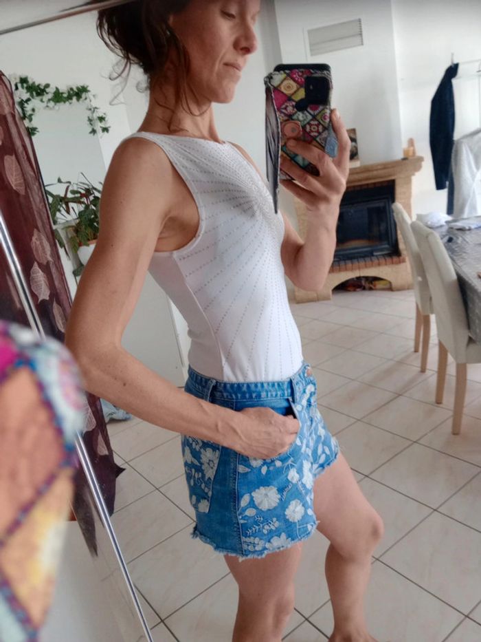 Top femme 36 blanc strass c85 - photo numéro 3