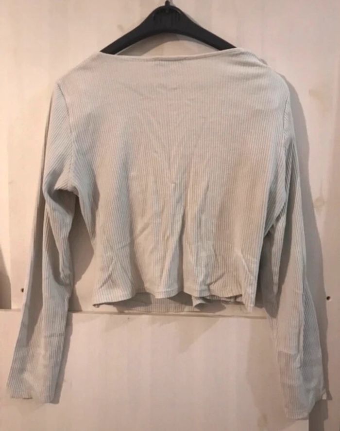 Haut femme Zara top cours été col v manches longues blancs taille L - photo numéro 2