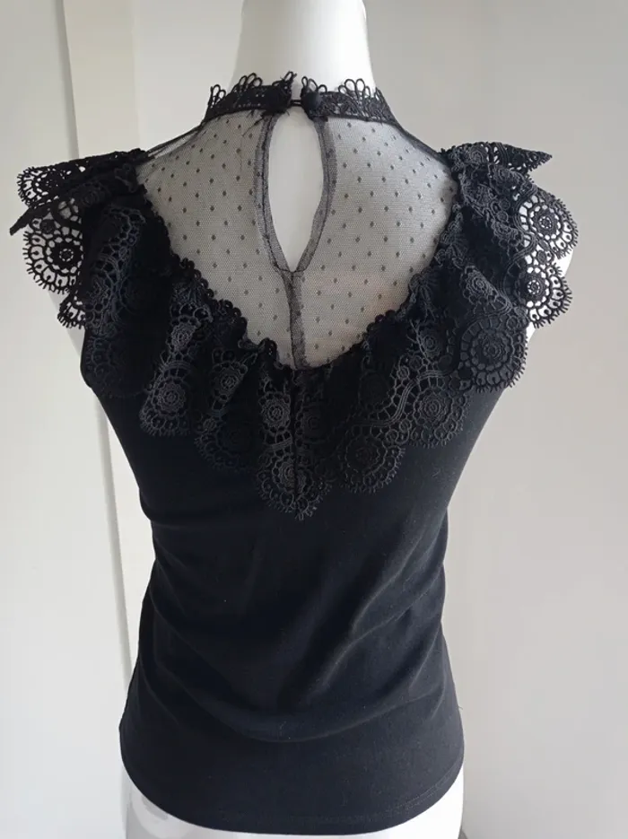 Haut débardeur broderie noir dentelle col haut habillé T.M May - photo numéro 3