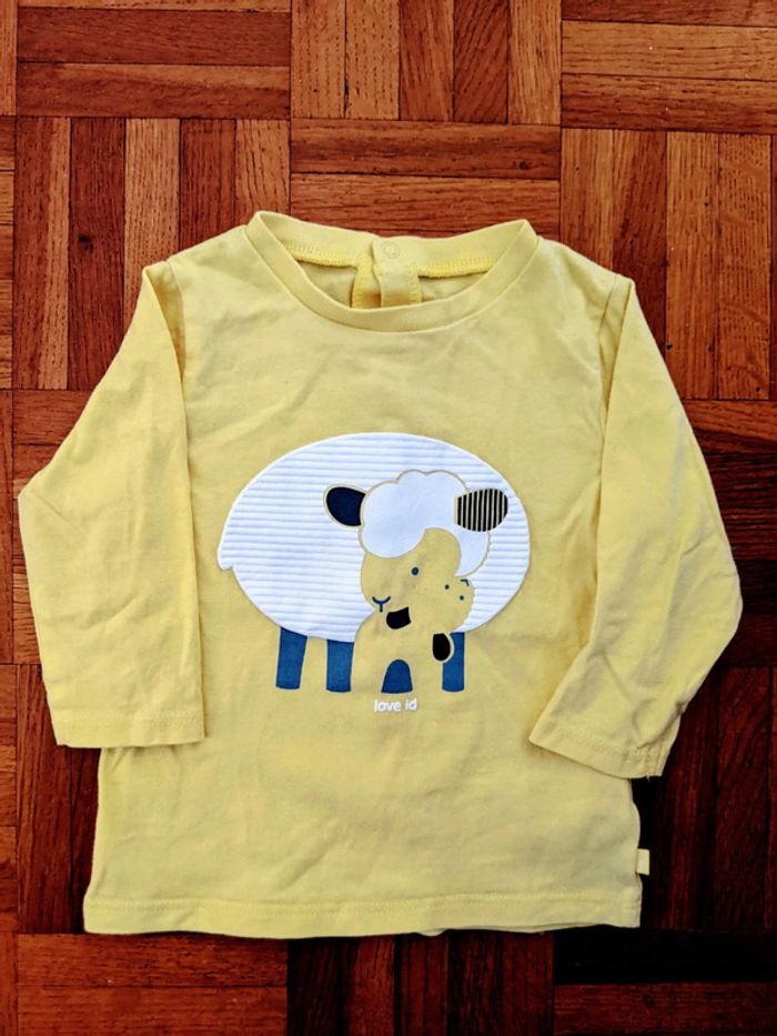 Tee-shirt jaune manches longues mouton Obaibi 6 mois 67 cm