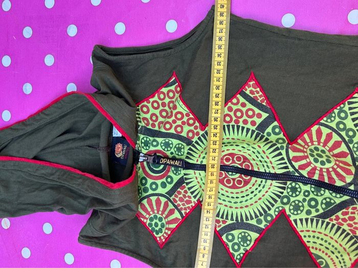 Veste longue gilet sans manches dipawali himitsu taille S M coton - capuche lutin kaki Népal - photo numéro 12
