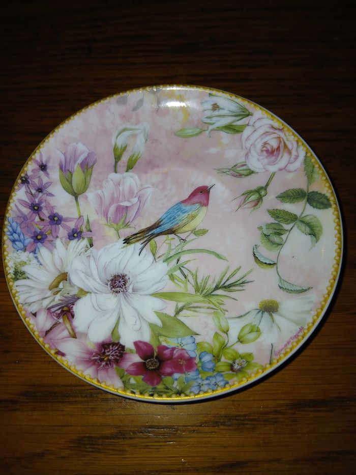 Soucoupe motif oiseau et rose - photo numéro 2