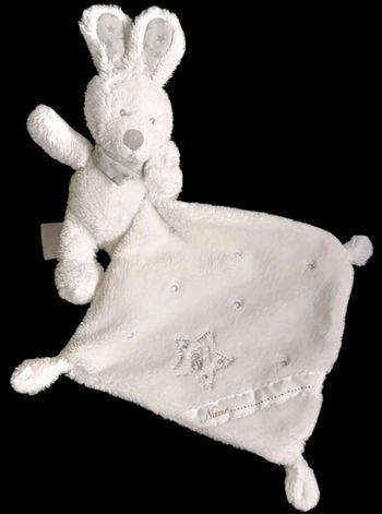 ❤️B1509 Doudou plat mouchoir Lapin Blanc gris étoiles Bandana Vertbaudet