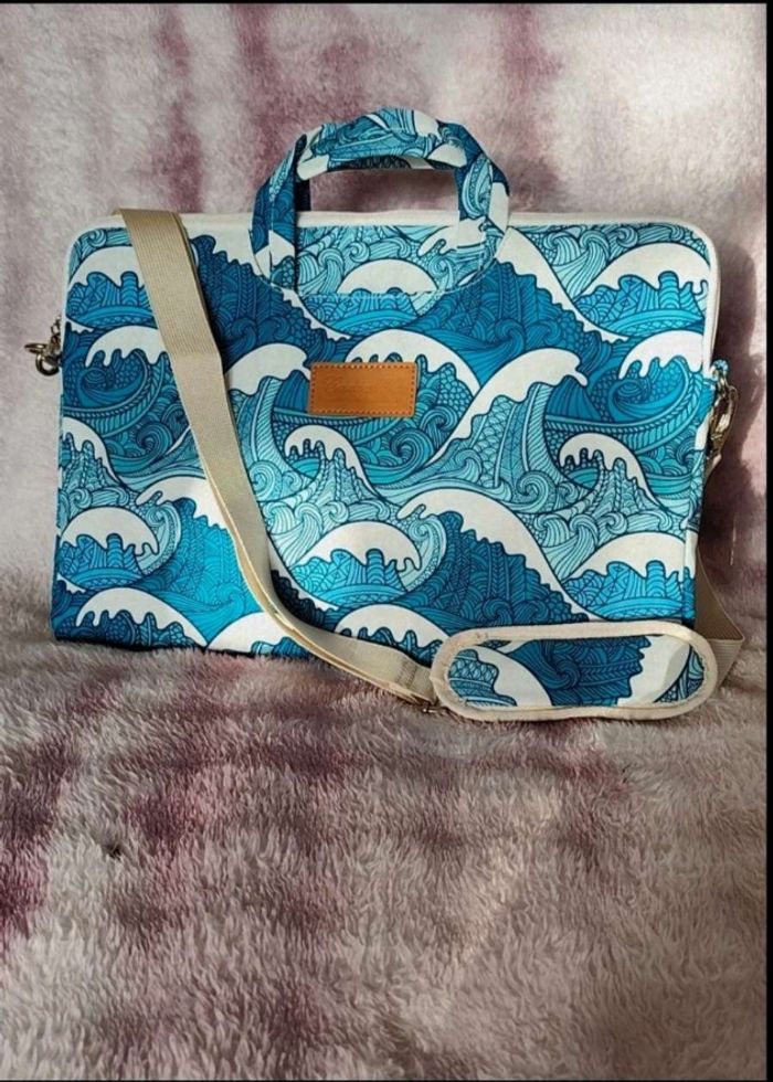 Sac sacoche bandoulière d'ordinateur bleu vague Hokusai ajustable original 15,5 "pouces - photo numéro 2