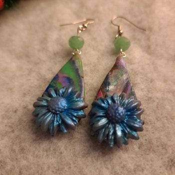 Boucles d'oreilles pendante avec pâte polymere multicolore
