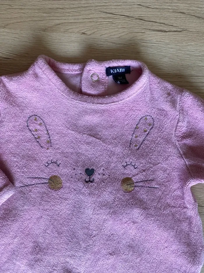 Pyjama rosa lapin hiver velours bébé fille 3 mois Kiabi - photo numéro 2