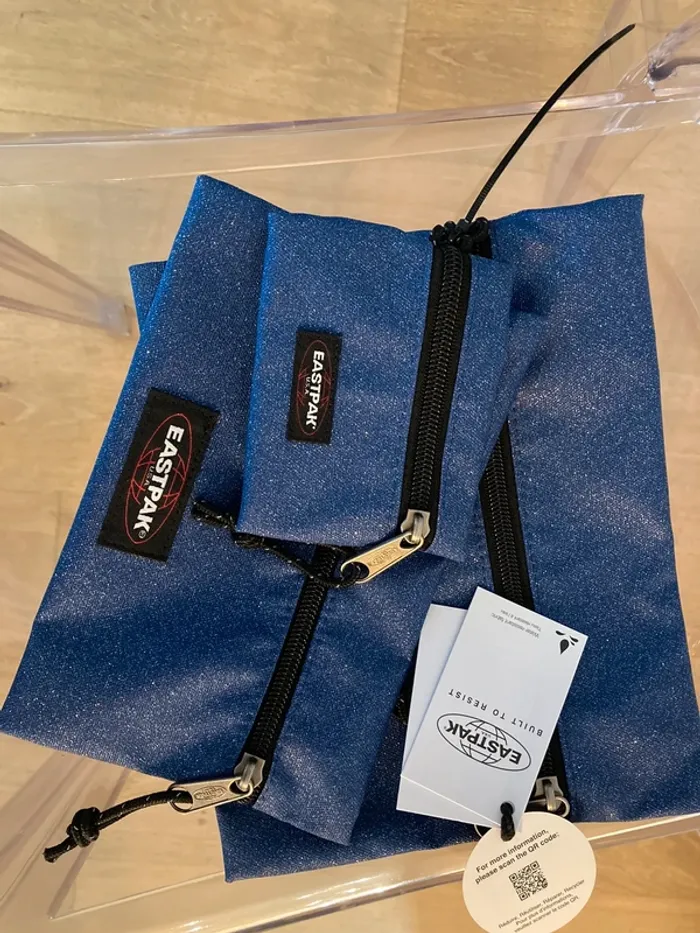 Eastpak Marny pouch bag lot de 3 pochettes bleu pailletée
