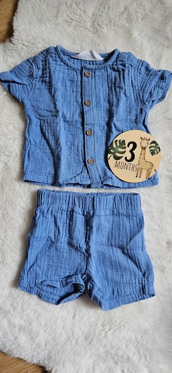 Ensemble en gaze de coton bleu 3 mois
