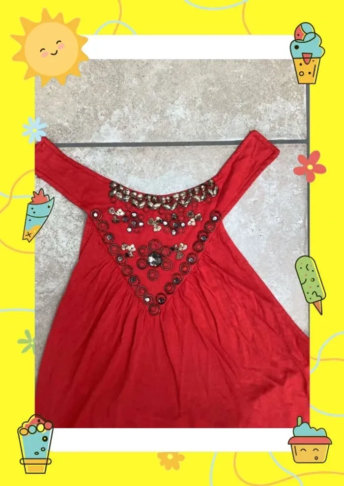 Top dos nu a basques rouge décoré 38 - photo numéro 2