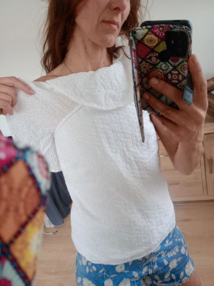 Top femme s épaule dénudée type broderie anglaise c84 - photo numéro 8