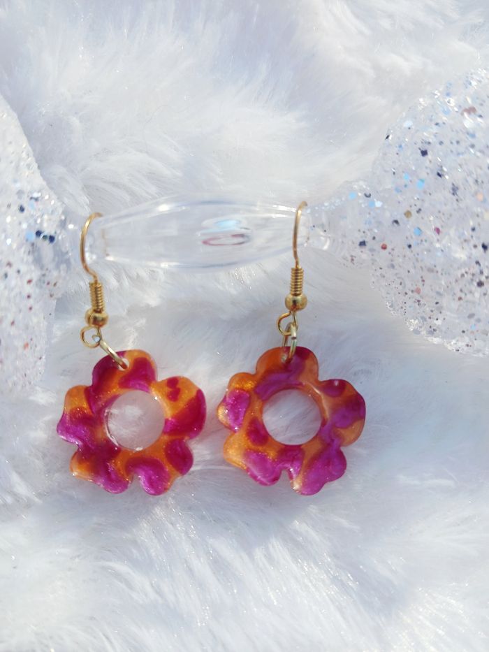 Boucles d'oreilles fleurs rose orange