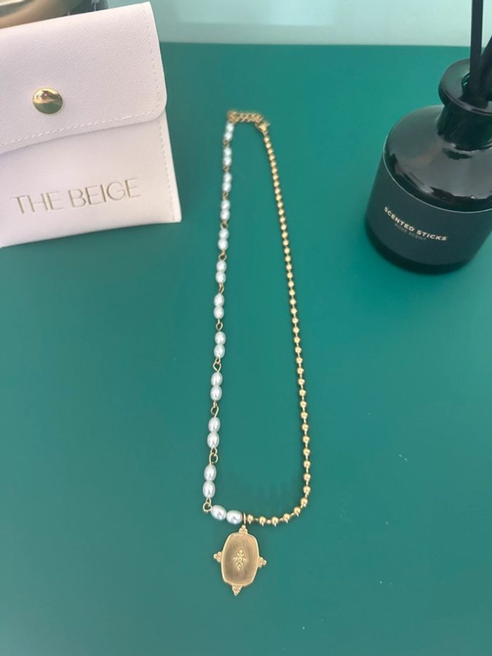 Collier the beige or et perles - photo numéro 2