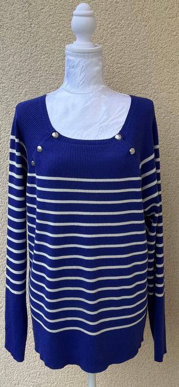 Pull/marinière/sweat bleu avec rayures blanches, Lauren Ralph Lauren, femme, XL