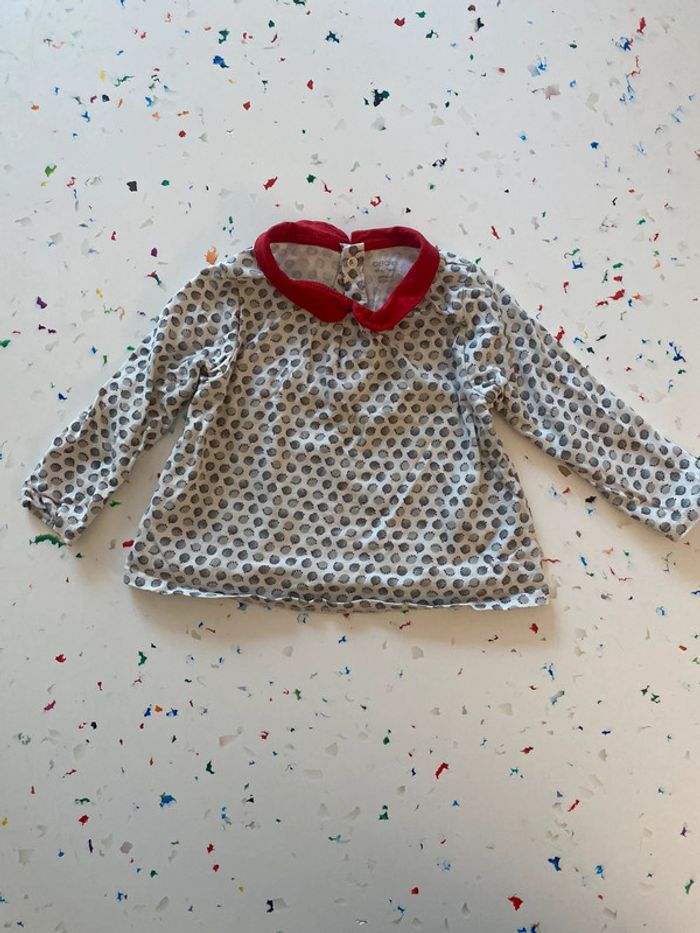 Blouse manches longues à col rond rouge 12 mois Okaidi