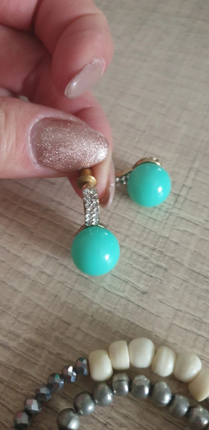 Boucles d'oreilles dorés/argentés/turquoises et strass