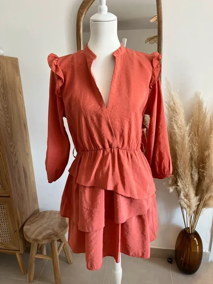 Robe manches 3/4 corail Zara - photo numéro 3