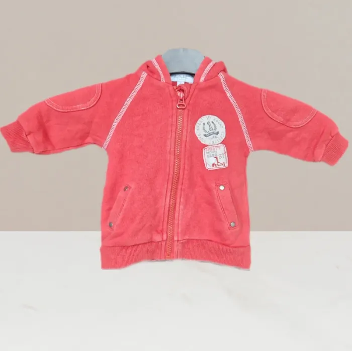 Gilet zippé a capuche rouge - Alphabet - Taille 6 mois