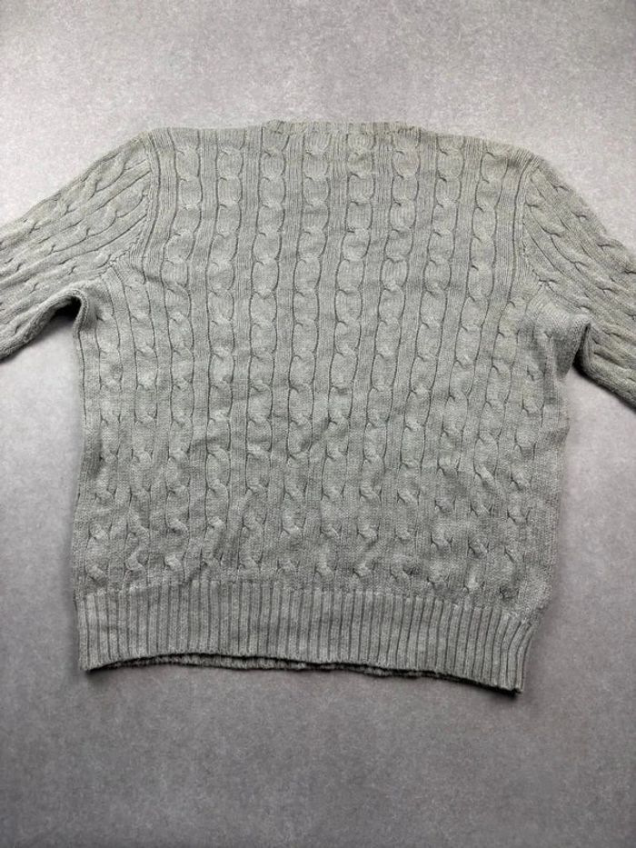 Pull d’hiver torsadé en maille Ralph Lauren col rond gris logo bleu marine taille XL - photo numéro 3