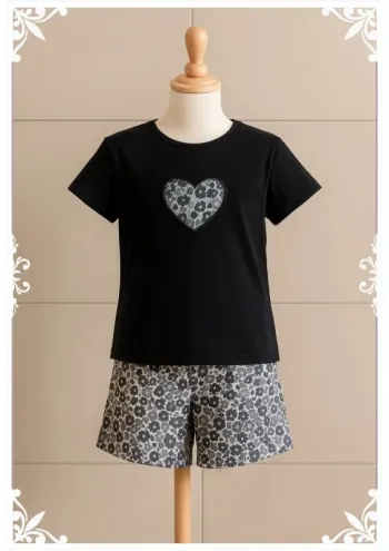 🖤 Pyjama fille 12 ans – Haut Kiabi brodé & short fait main