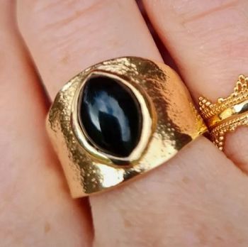 Grosse bague large plaqué or et agate neuve taille 56 neuve