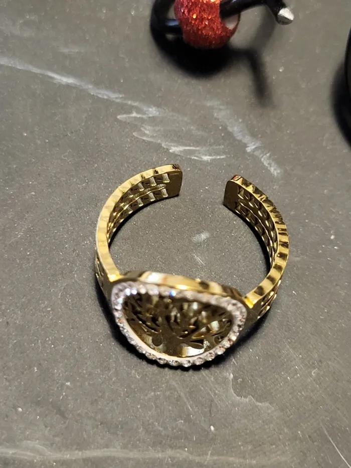 Bague ajustable acier inoxydable Arbre de vie Dorée et strass - photo numéro 3