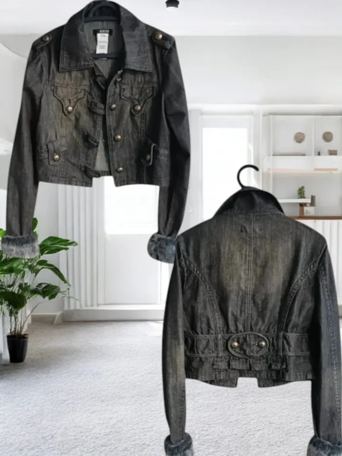 Veste courte jean gris ,Morgan ,coupe droite ,extrémité manches fourrées - photo numéro 8